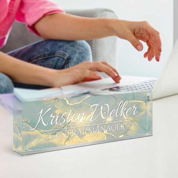 Name Plate for Desk, Desk Name Plate Personalized, Office Decor for Women Men, Acrylic Desktop Accessories, Office Appreciation Gifts for Boss Social Workers Employee Nurse Teacher (Deep Sea)