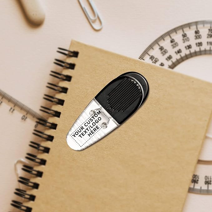 100 Magnetic Memo Holders Set - Customizable Text, Logo - Large Clip, Plastic - Clear