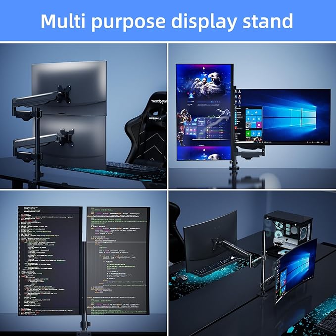 Pholiten Single Monitor Arm, Gas Type Display Arm, Double Articulated, 35MM Pole Mount, Supports 13-32Inches, Load Capacity 22.0 lbs, VESA 75-100mm MD8411DB