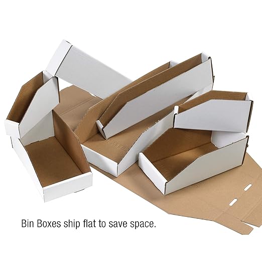 Aviditi Corrugated Cardboard Storage Bins, 6"x 24"x 4 1/2", White, Pack of 50, for Warehouse, Garage and Home Organization