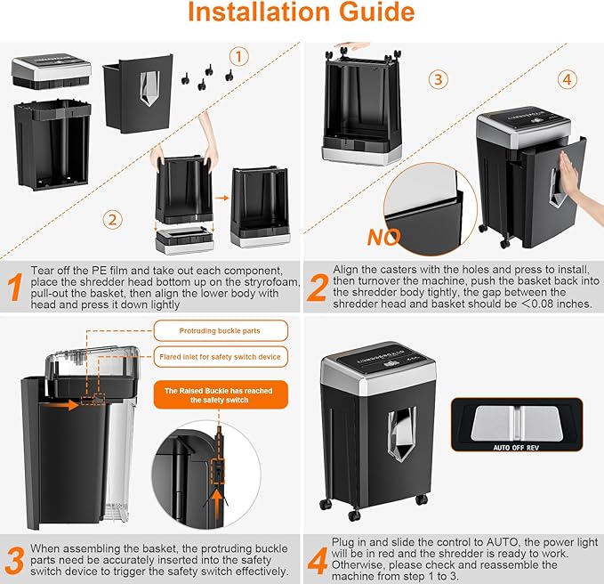 Bonsaii 15-Sheet Office Paper Shredder, 40 Mins Heavy Duty Shredder for Home Office, Crosscut Shreder with Anti-Jam System & P-4 High Security Supports CD/Credit Cards/Staple,5 Gal Pullout Bin C169-B