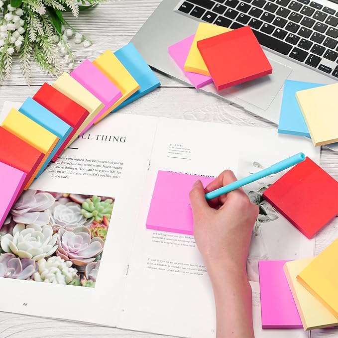 Eaasty 12000 Sheets, 120 Pack Sticky Notes Bulk 3x3 Inch Bright Colors Self Stick Pads 5 Bright Colors 100 Sheets/pad Colorful Post Stickies for Walls Doors Windows Notebook Office Home School Meeting