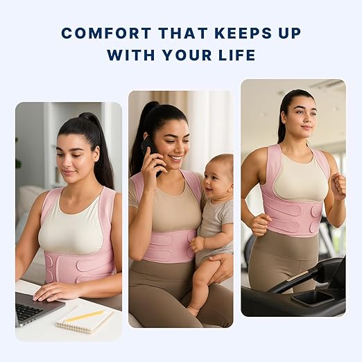 Fit Geno Back Brace and Adjustable Posture Corrector And Trainer for Women and Men, Back Straightener, Scoliosis and Hunchback Correction, Back Pain, Spine Support, Pink, Small (Waist 25-33 Inch)