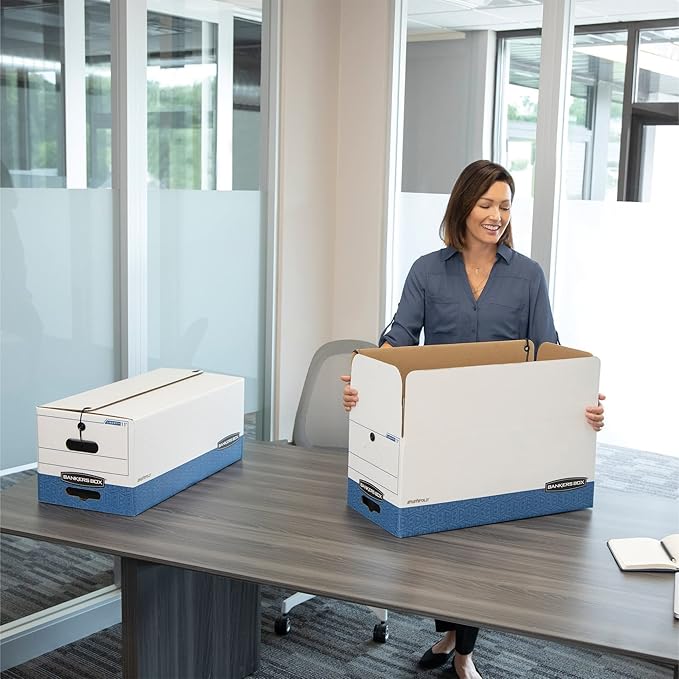 Bankers Box 12-Pack Medium-Duty String & Button File Storage Box, FastFold Assembly, Letter, STOR/FILE, (00704)