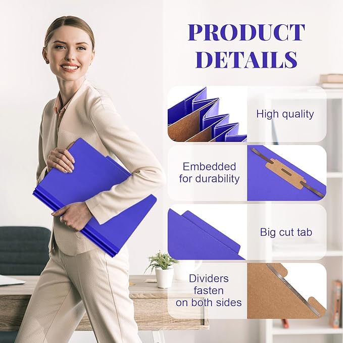Skyygemm 72 Pcs Classification Folders Letter Size, 3 Divider Pressboard File Folder with Fasteners, Expanding File Organizer Bulk for Teachers, Clergy, Office, Church, Christmas Donations (Purple)