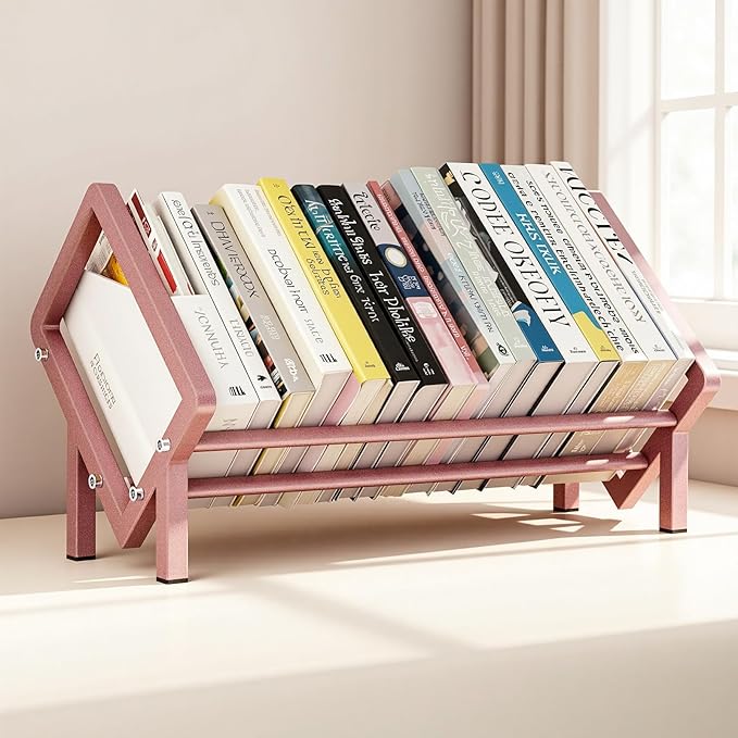 ENCIMART Desktop Bookshelf Organizer, Tabletop Book Shelf Organizer Bookshelves Storage Rack for CDs/Magazine/Books Display, Tilting Bookcase Desk Shelf for Top of Desk in Living Room, Home, Office