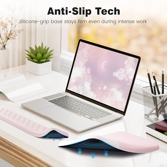 Ospelelf Ergonomic Mouse Pad and Keyboard Wrist Rest, Typing Wrist Pad with Support, Desk Mousepad Set for Office, Pink