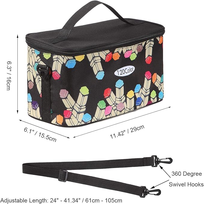 Toprema New Marker Pen Case Holder for 120 Markers Organizer Multifunctional Zipper Storage Carrying Bag with Pattern Black