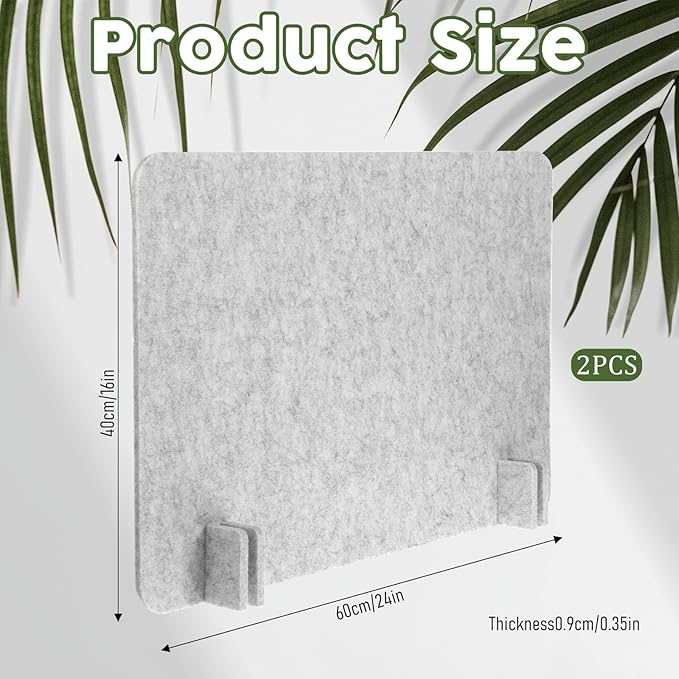 BOHUIZ 2pcs Acoustic Desk Privacy Panel, 24 x 16" Desk Dividers for Students Desk Partition with Support Feet for Office or Home Use(Silver Gray)