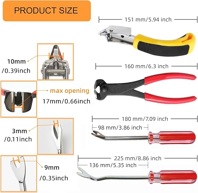 INBWENH 4Pcs Upholstery Staple Remover Tool Set Nail Puller, Staple Puller Set Including End Cutting Plier, Tack Pullers, Carpet Remover, Removing Staples from Construction Furniture Floor Wall Wooden