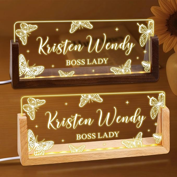 Ships Next Day, Custom Name Plate for Desk - Business Light Up Acrylic Desk Name Plate Personalized Elegant Office Gift for Boss Coworker Teacher Employee Appreciation Gift, Office Decor for Women Men
