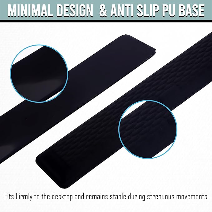 Keyboard Wrist Rest Black, Extra-Wide Ergonomic Memory Foam Wrist Rest Arm Cushion, Soft Non-Slip Wrist Support Pad for Computer, Laptop & Desk | Pain Relief & Typing Comfort for Office & Gaming