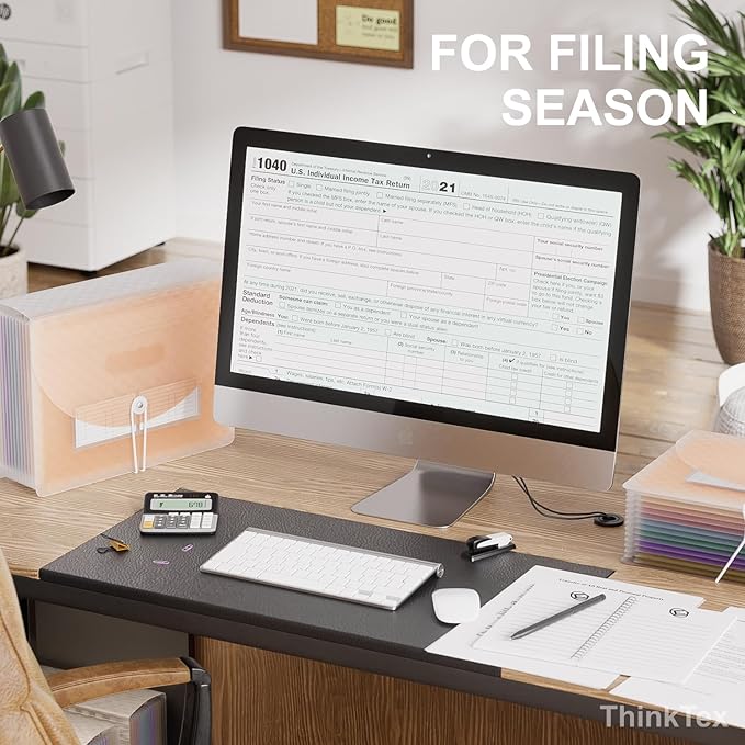 ThinkTex Accordion File Organizer, 12 - Pocket Expanding File Folders for Paper Receipts, Bills&Taxes Organizer, Letter/A4 Size Document Holder for School, Office, Home with Colorful tabs-Orange