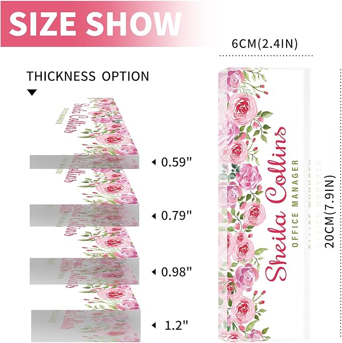 Rose B Acrylic Name Plate - Personalized Desk Name Plate, Employee Appreciation Gift, Office Decor Accessory