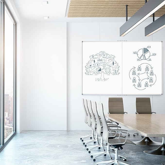 Lockways Large Magnetic 60" x 40" Dry Erase Board, Foldable Wall Mounted Whiteboard| White Board with Pen Tray for Business,Team,Home Office,Home Education