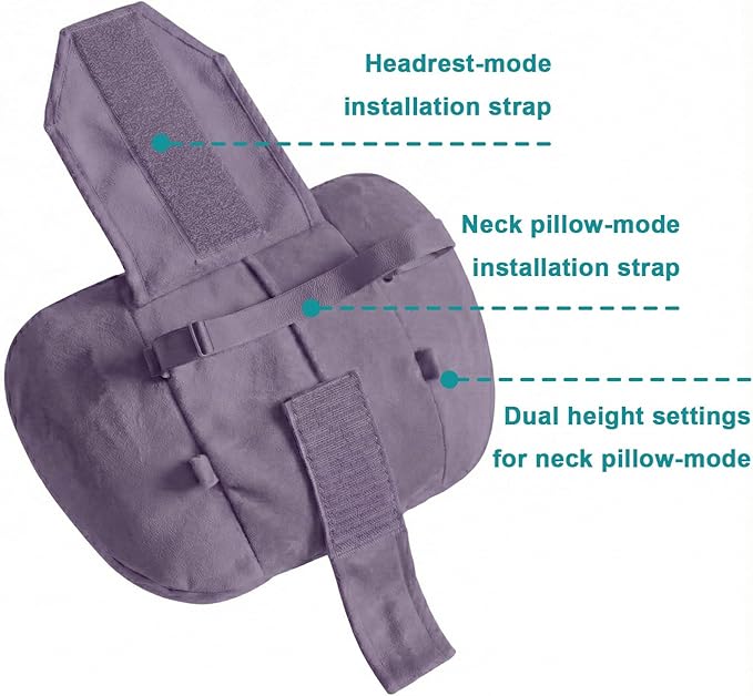 2PCS Car Pillow for Car Neck Pillow for Driving Seat Lumbar Support Soft Cushion with Extra Filling Accessories Back Support for Travel Nap and Trips Sleeping (Violet, Head and Lumbar)