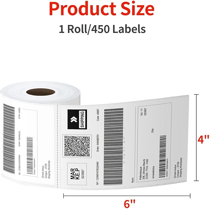 Direct Thermal Labels 4x6-450 Labels/Roll, Thermal Shipping Labels for Zebra 2844 ZP-450 ZP-500 ZP-505, 24 Rolls,10800 Labels(NOT for DYMO)