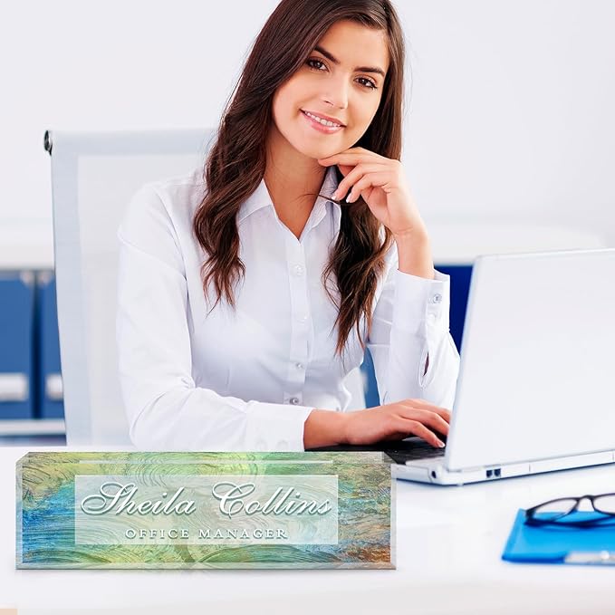 Custom Acrylic Name Plate for Desk, Employee Appreciation Gifts, Office Decor, Personalized, Funny Gifts for Coworkers Boss Teacher (Oil Painting)