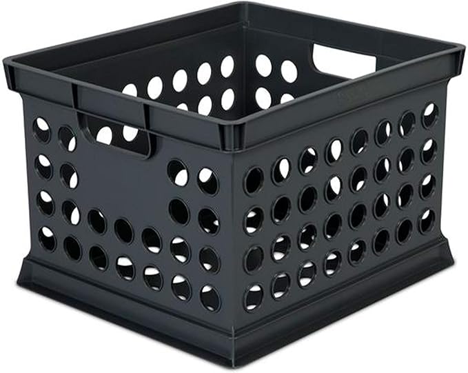 Sterilite Stackable Plastic Storage Crate Bin Organizer File Box with Handles for Home, Office, Dorm, Garage, or Utility Organization, Black, 24-Pack