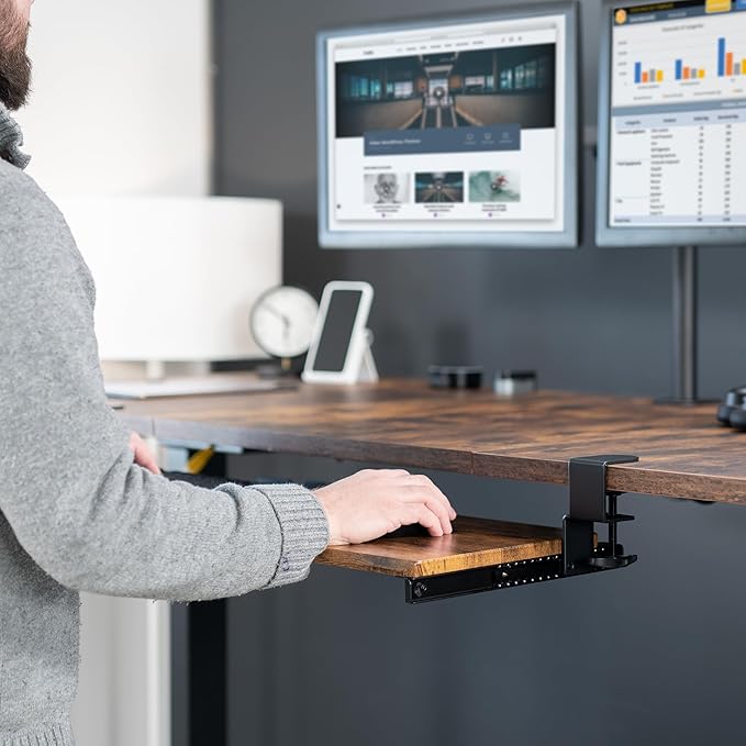 VIVO Extra Long Clamp-on Computer Keyboard and Mouse Under Desk Slider Tray, 34 x 11 inch Pull Out Platform Drawer, Rustic Vintage Brown, MOUNT-KB15EN