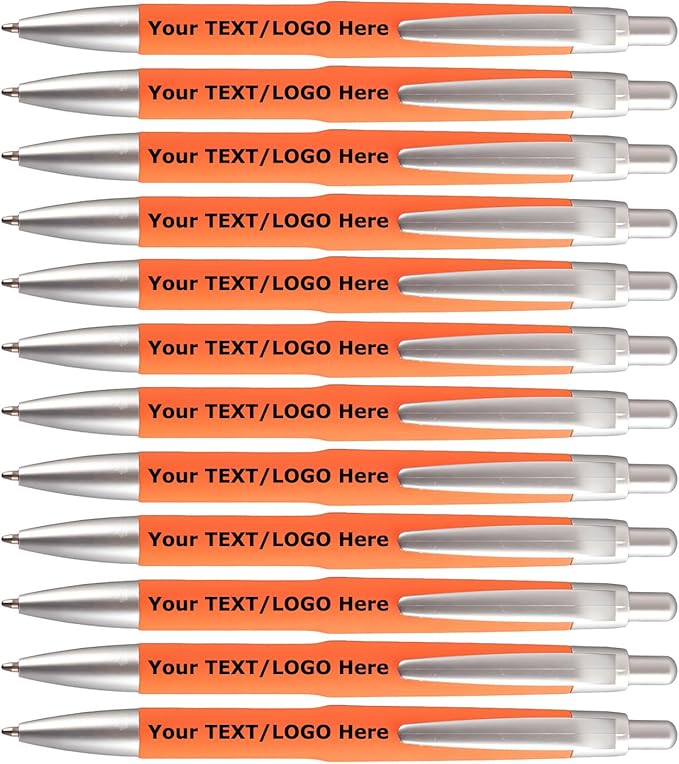 AGOWOO Personalized Pens with Custom Name Text Logo Bulk 100/200/300/500 Pcs Optional for Business Church Customized Ballpoint Pen (Orange)