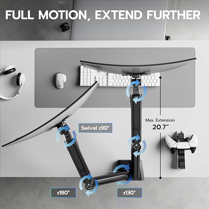 ARES WING Dual Monitor Mount, Heavy Duty Monitor Arms for 2 Monitors for 17-35 Inch, Fully Adjustable Monitor Desk Stand Ultrawide Screen, VESA 75x75 or 100x100mm, Black
