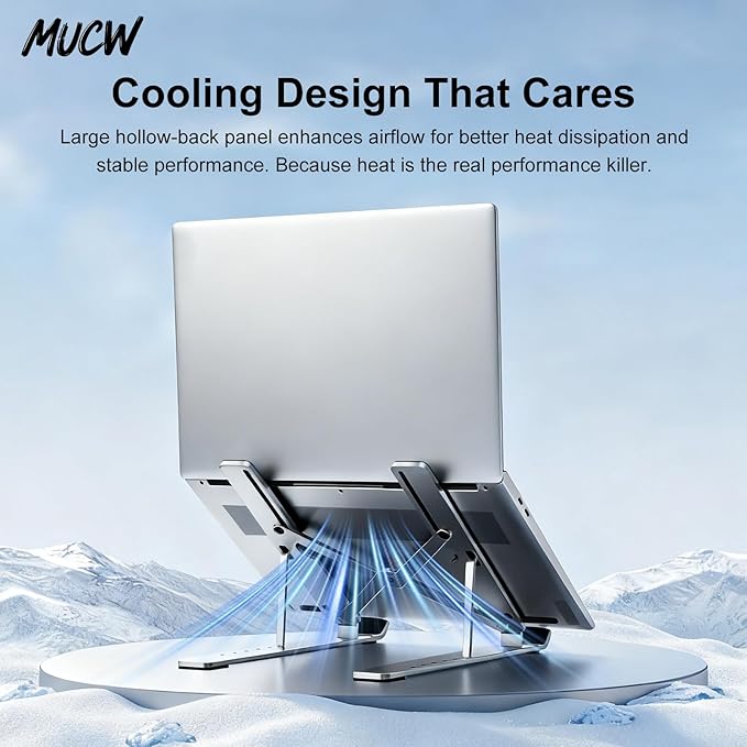 MX10 Pro Laptop Stand for Desk, Ergonomic 6-Level Adjustable Computer Stand, Foldable Portable Holder with Cooling Vent & Anti-Slip Pads