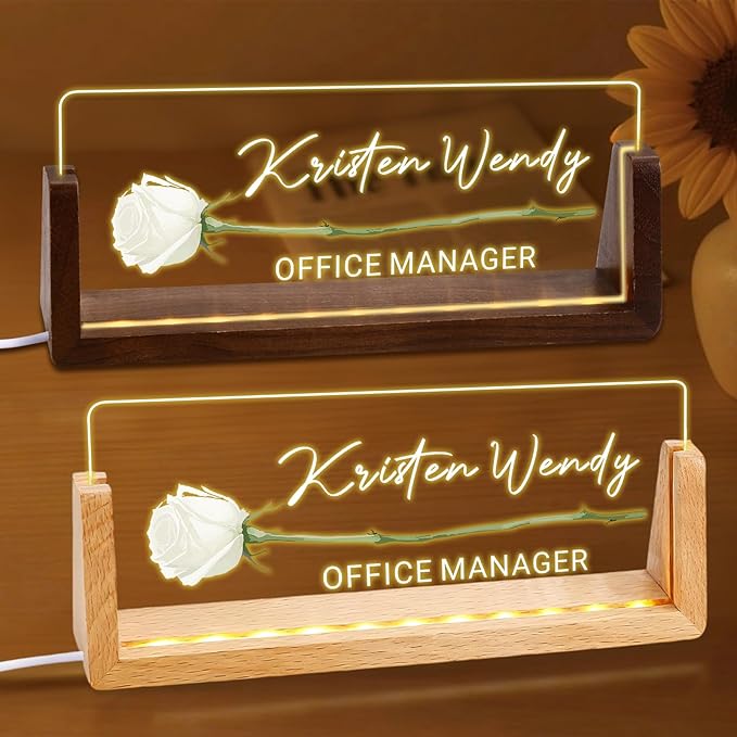 Ships Next Day, Custom Name Plate for Desk - Business Light Up Acrylic Desk Name Plate Personalized Elegant Office Gift for Boss Coworker Teacher Employee Appreciation Gift, Office Decor for Women Men