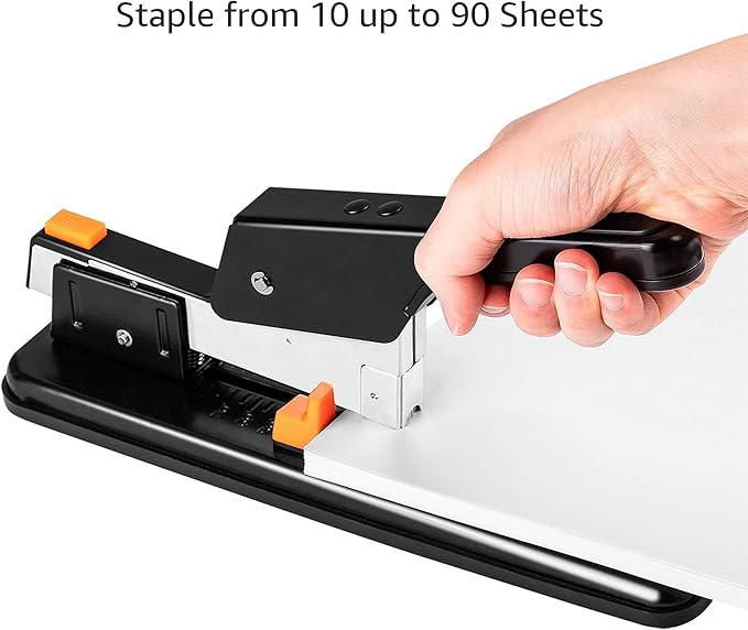 Amazon Basics Heavy Duty Stapler, 90 Sheets High Capacity, Large Office Stapler with 1000 Staples, Black