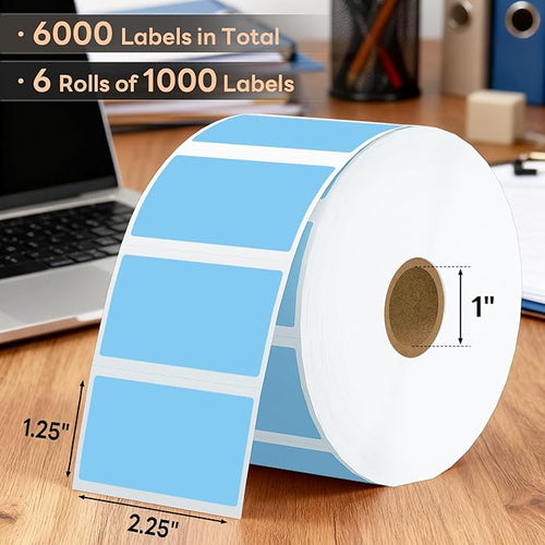 2.25" x 1.25" Direct Thermal Labels, Strong Adhesive Stickers Compatible with Zebra, Rollo, Munbyn & Most Desktop Thermal Printers (6 Rolls / 6000 Labels, Light Blue), TRSTGIX