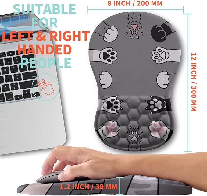 Ergonomic Mouse Pad Wrist Support with Memory Foam Massage Bulge, Carpal Tunnel Pain Relief Mousepad Wrist Rest for Mouse(12x8 inch, Paw)
