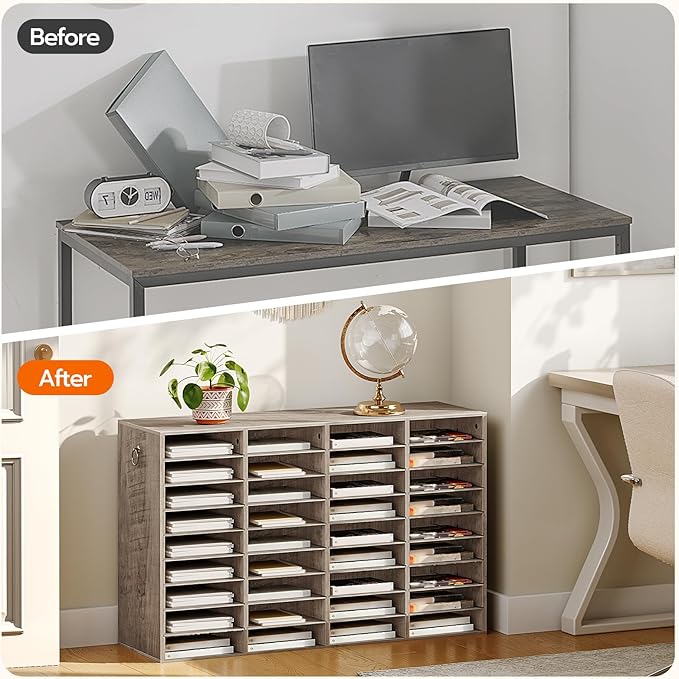 HOOBRO Wooden Literature Organizer, 36-Slot Mail Sorters, Removable Classroom Mailbox, Student Mailboxes for Classroom, Paper Storage Organizer, for Home, Office, Study, Classroom, Greige BG36WF01