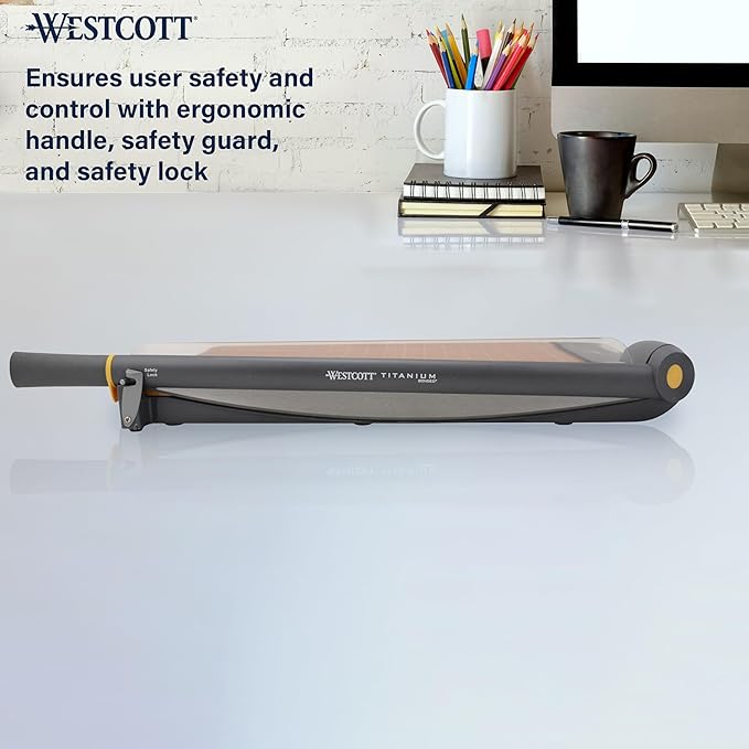 Westcott TrimAir Guillotine Paper Cutter, Paper Trimmer with Sharp and Durable Titanium-Bonded Blade, Maximum Safety Features, 18-Inch, Back to School, School Supplies, Classroom