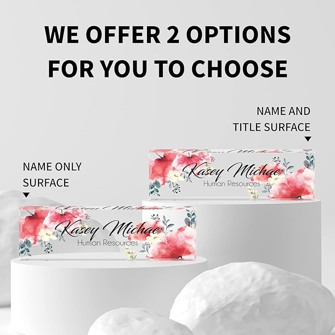 Custom Name Plate for Desk, Desk Name Plate Personalized, Office Decor for Women Men, Acrylic Desktop Accessories, Office Gifts for Coworkers Boss Teacher, Employee Appreciation Gifts (Flowers A)