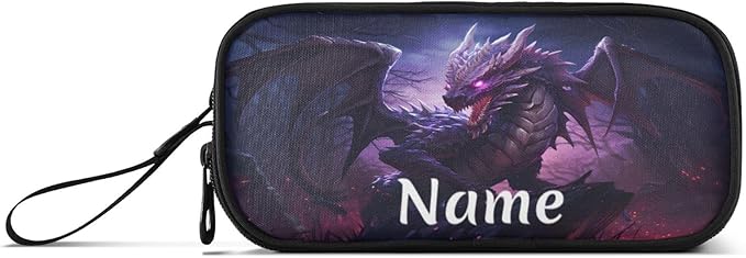 Custom Dragon Purple Pencil Case Box Boys Girls Personalized Name Large Pencil Pouch Stationery Pen Bag Organizer for Kids Adults School Office