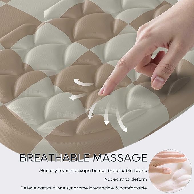 Ergonomic Mouse Pad with Wrist Support, Wrist Rest Mousepad for Carpal Tunnel Pain Relief, Memory Foam with Massage Design, Non-Slip Pu Base for Office and Home,Checkered