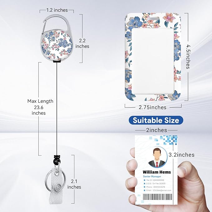 2 Pack Flower ID Badge Holder with Heavy Duty Retractable Reel Keychain for WomenStudents,Teachers, Nurses, Office Use 6