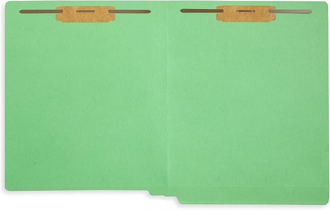 50 Green End Tab Fastener File Folders - Reinforced Straight Cut Tab - Durable 2 Prongs Designed to Organize Standard Medical Files, Receipts, Office Reports, and More - Letter Size, Green, 50 Pack