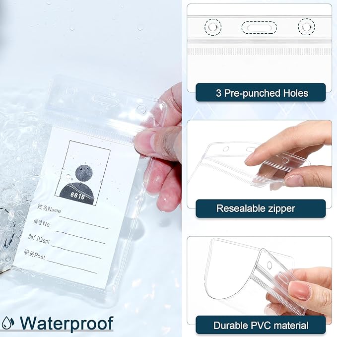 Harloon 300 Pack Clear ID Badge Holder with Lanyard 2.75 x 4.53 Inch Bulk Waterproof Vertical Card Holders with Flat Neck Lanyards and Swivel Hooks for Cruise, School, Office Supplies(Black)