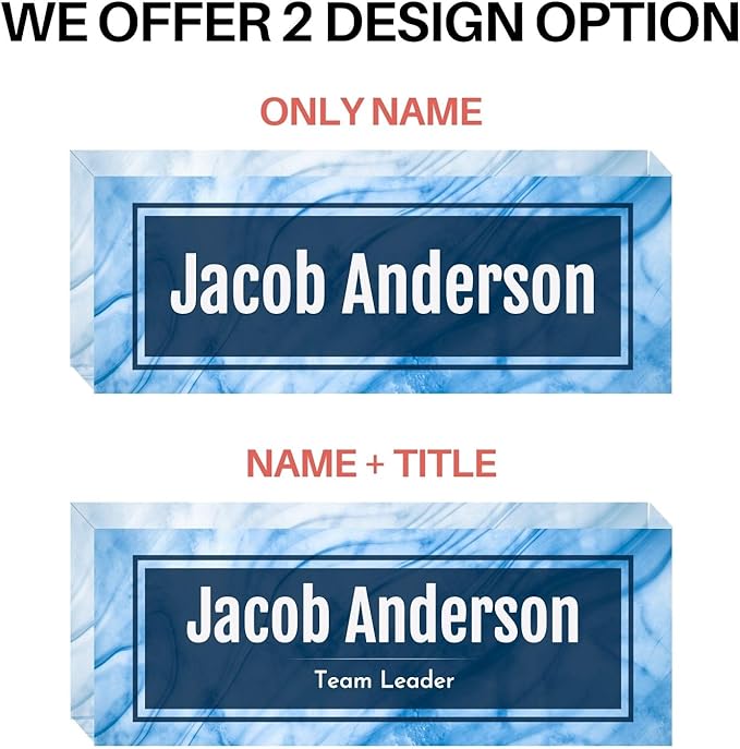 Customized Clear Acrylic Thick 8x3" Desk Name Plate Block with Personalized Logo - Professional Office Decor - Customized Acrylic Plate Gift for Teacher Co-workers, Christmas Gifts for Her, Thanksgiving Gifts (Blue Wave)