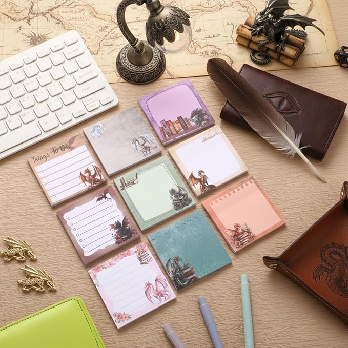9 Pads Dragon Sticky Notes 3x3 Inch Cute Self Stick Notepads Notes Adhesive Memo Pad Office Decor Gifts for Students School Teacher Meeting Office Supplies