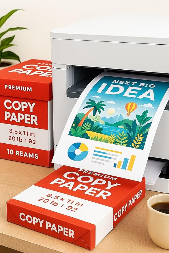 Copy Paper 8.5 x 11, 20 lb, 92 Brightness – 10 Ream Case (5,000 Sheets) | Premium Printer & Copier Paper for Office, School, Home | Jam-Free, Acid-Free, White Paper