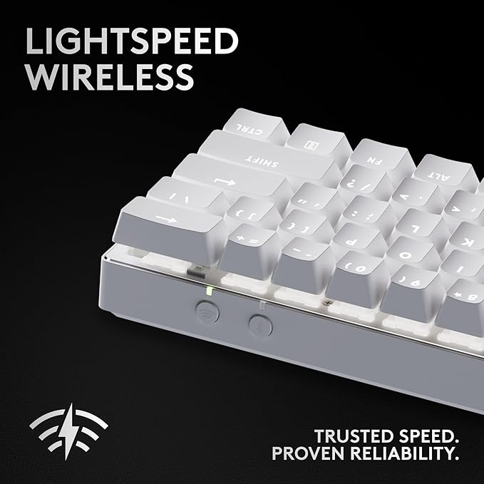 Logitech G PRO X 60 Lightspeed Wireless Gaming Keyboard, Ultra Compact TKL 60% Mechanical Keyboard for Windows PC, LIGHTSYNC RGB, Dual-Shot PBT Keycaps, GX Optical Linear Switches - White