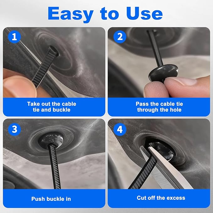 100Pcs Upgraded Nylon Universal Cable Tie Buckles, Automotive Zipper Clips Self-Locking T Rivet Zipties for Car Repair, Car Fender Trunk Bumper Repair, Home & Garage