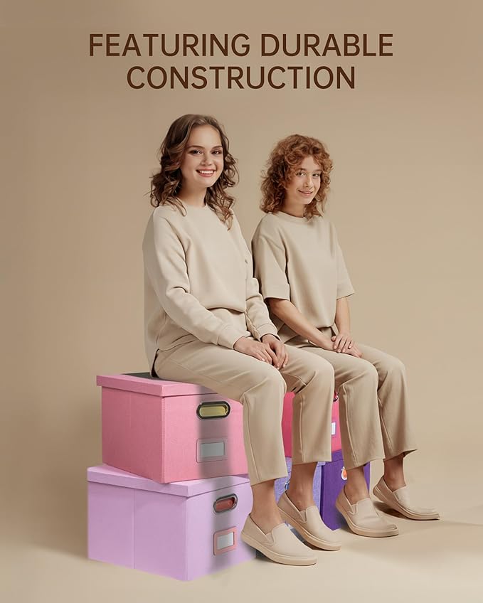 2 Pack File Storage Organizer, Filing Box, Portable File Box with Lid, Fit for Letter/Legal File Folder Storage, document organizer, New-pink