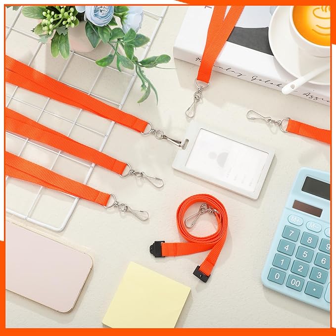 Patelai 60 Pcs Breakaway Lanyards with J Hook Bulk Flat for ID Badges Neck Badge Lanyards Card Nametag Holder Neck Straps (Orange)