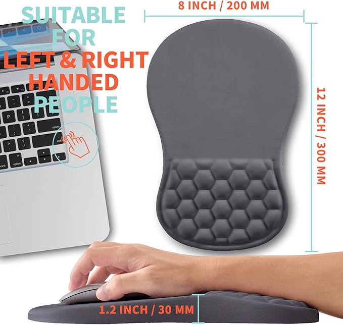 Ergonomic Mouse Pad Wrist Support with Memory Foam Massage Bulge, Carpal Tunnel Pain Relief Mousepad Wrist Rest for Mouse(12x8 inch, Dark Grey)