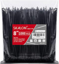 Zip Ties 8 inch (1000 Pack), 40lbs Tensile Strength, Black Cable Ties, Wire Ties for indoor and outdoor use, by Skalon