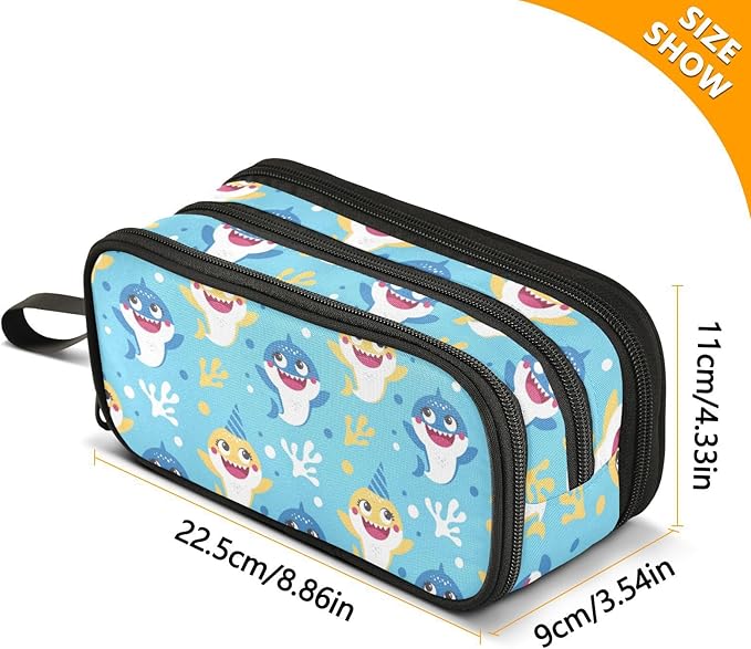 Custom Cute Baby Shark Pencil Case Box Boys Girls Personalized Name Large Pencil Pouch Stationery Pen Bag Organizer for Kids Adults School Office