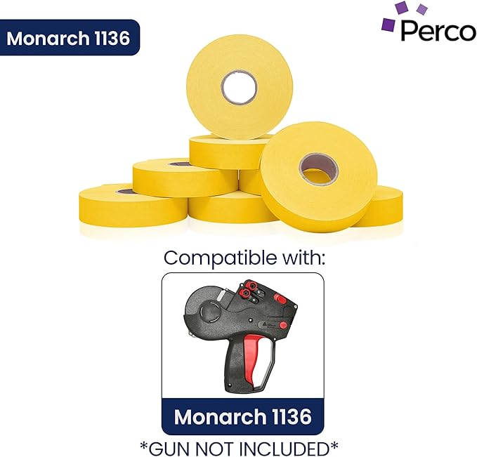 Perco Yellow Pricing Labels for Monarch 1136 Price Gun – 3 Sleeves, 24 Rolls Value Pack - 42,000 Price Marking Labels – with Ink Rolls Included